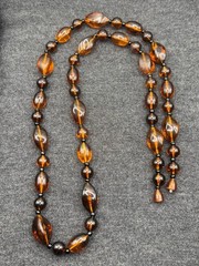 Vintage Amber Lucite Bead Necklace 30”