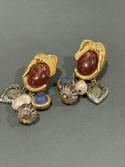 Double Elephant Dangle Earrings Cabochon Imitation Stone Pearl Charm Cluster