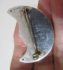 Sterling Silver Crescent Moon Pin Brooch Celestial Smiling Face Vintage SU 925