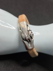 Hand and Paw Project Bracelet Silver Plated Pewter Cork Magnetic Clasp 8″ 2.25″