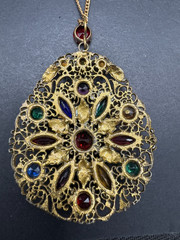 Art Deco Fruit Salad Color Czech Art Glass Filigree Pendant/Necklace