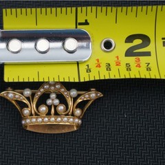 Antique Crown Brooch 14k Yellow Gold Seed Pearl Vintage Excellent 4g 1.125″