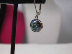 PJC India Sterling Silver Oil Spill Druzy Drop Style Pierced Earrings 1″ #439