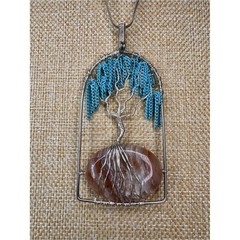 Vintage Tree of Life Pendant Necklace with Agate Stone