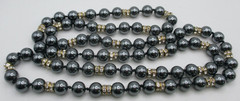 VTG Hematite Rhinestone Disk Beaded Hand Knotted Necklace 36″