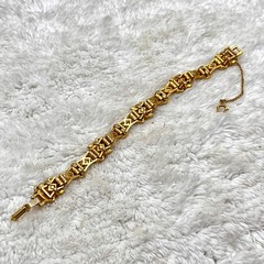 Vintage Ornate Bracelet Renaissance Revival Multicolor Stones Gold Tone 7″