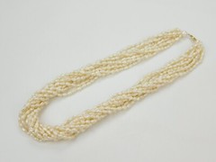 VTG 14k Gold JCM 14k Gold Multi 10 Strand Rice Pearl Necklace 17″ Long 61.6g