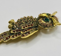 Gold-Tone Rhinestone Owl Brooch -29B