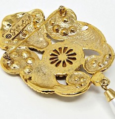 Vintage Signed Jeff Lieb Brooch Purple Cabochon Rhinestone Faux Pearl