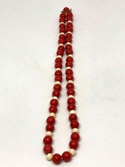 Antique Natural Red&White Coral Beads Necklace