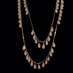 Avon Necklace Pink Long Faceted Teardrop Beaded Dangle 2 Strands