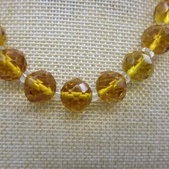 Vintage Glass Necklace Faceted Golden Brown Sterling Clasp Rhinestone Accents 15