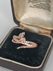 Vintage 1990-s 14 Ct Rolled Gold Zircon Snake Ring UK N US 6 3/4 – Hallmarked!