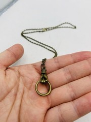 Vintage Victorian Style Hand Clasping Ring Door Knocker Bronze Tone 18” Necklace