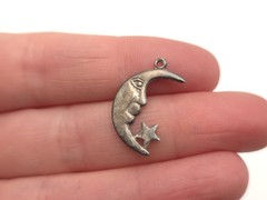 Vintage Sterling Silver Man in the Moon Crescent Star Celestial Pendant Charm