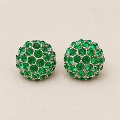 VTG Green Rhinestone Dome Clip On Earrings Emerald Crystal Statement Earrings