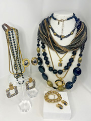 Jewelry Lot 1980s Black and Yellow Gold Tone incl Monet, Trifari, and more