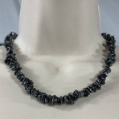 Tumbled Hematite Beaded Necklace Vintage Natural Chip 17″
