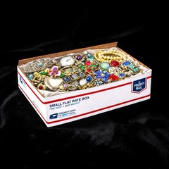Vintage & Mod Jewelry Lot SM FLAT RATE BOX FULL Earrings Necklaces + Signed