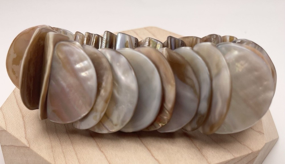 Vintage Mother Of Pearl Stretchy Coastal Beach Statement Bracelet One Size