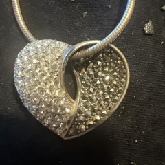 Vintage Thai Sterling Red & White CZ Rhinestone Heart on Italian Sterling Chain