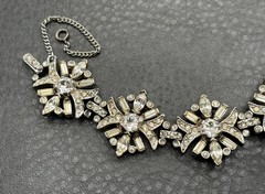 Vintage HIGH END Silver Tone Rhinestone Statement Bracelet Safety Chain READ