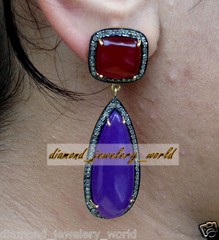 Gorgeous 56.00ctw Rose Cut Diamond Gemstone Silver Vintage Style Earring Jewelry