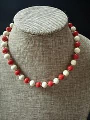 Vintage Beaded Necklace Red White Acrylic Patriotic Old Money Americana 4th July