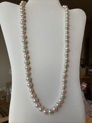 Vintage Faux Pearl Necklace-Light Pink And Very Light Green-Plastic-24in