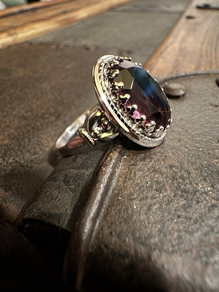 Vintage Danecraft Sterling Silver Purple Amethyst Ring • Adjustable