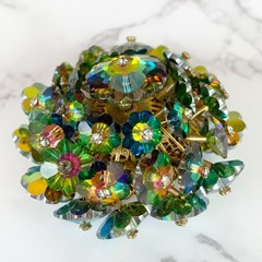 Vintage Cluster Aurora Borealis Rhinestone Round Brooch Pin Watermelon Margarita
