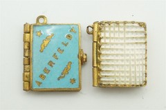 2 ANTIQUE ENGLISH LOCKETS / CHARMS – PINCHBECK ABERFELDY ENAMEL & PEARL c1870