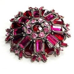 VTG Large Flower Snowflake Brooch Pin Red Fuchsia Pink Purple Glass Rhinestones