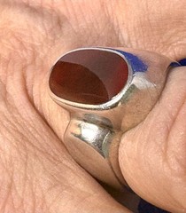 Y59 Modernist 2 Ct. Carnelian 925 Silver Seal RING Size 9.5 Vintage Asymmetrical