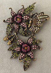 LaVintage Hinged Antiqued Goldtone Metal Flower/ Butterfly Brooch Or Pendant