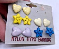 Vintage Earrings 90s Nylon Hypo Earring Studs Hearts Stars Girls New Unused Prop