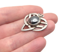 Vintage Sterling Silver Hematite Stone Celtic Knot Heart Pendant for Necklace