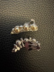 Signed BOGOFF Vintage Rhinestone Faux Pearl Clip Earrings & Dress Clip Set