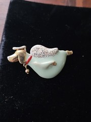 Vtg Brooch Angel Puppy Dog Gold Tone Enamel Metal Glittery Wings Signed AAI