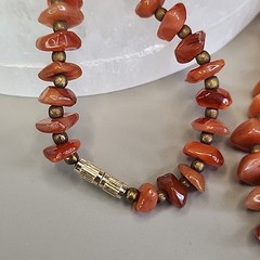Vintage Carnelian Agate Beaded Necklace Stone Orange Polished Nugget 17.5″