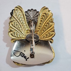 Vtg Jane Davis Angel Of Love Faux Pearl Rhinestone Ribbon Mixed Metal Brooch Pin
