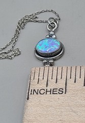 Vintage Sterling Silver 925 Italy Blue Fire Opal Charm Pendant 19″ Necklace