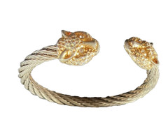 Paris Panther Cougar Cat 2 Head Cuff Twisted Metal Bracelet 1980’s Vintage