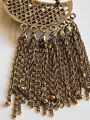 Lisner Vintage Crescent Moon Pin Brooch Jeweled Tassels Gold Tone Blue Green