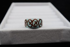 Vtg Enamel Over Acrylic Resin Ring Robin Egg Blue w/ Brown Swirl Accents Pretty