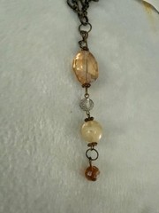 Vintage Style Bronze Tone Y Drop Necklace Champagne Amber Beads 22″