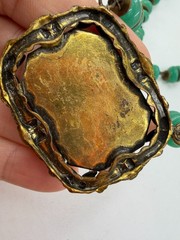 Vintage Necklace Art Deco Green Art Glass Pressed Asian Pendant PJ