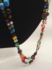 Vintage Artisan Lampwork Glass Necklace Multicolor UV Reactive Glowing Beads