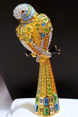 SWAROVSKI Parrot Brooch Aqua & Green Pave Crystals Gold Encrusted