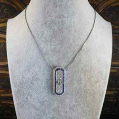 Art Deco Style Sapphire & Lab Created Diamond Wedding 14k White Gold Fn Pendant